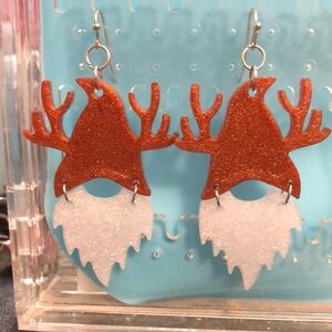 Handmade resin Reindeer hat gnome earrings with silver accents/hardware